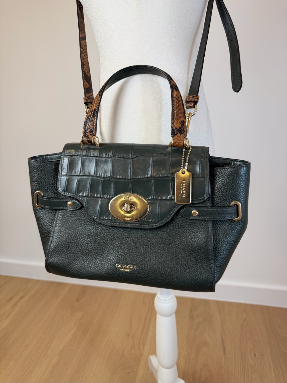 Coach Blake Flap Carryall with‎ Croc-Flap and Snake-Print Handles